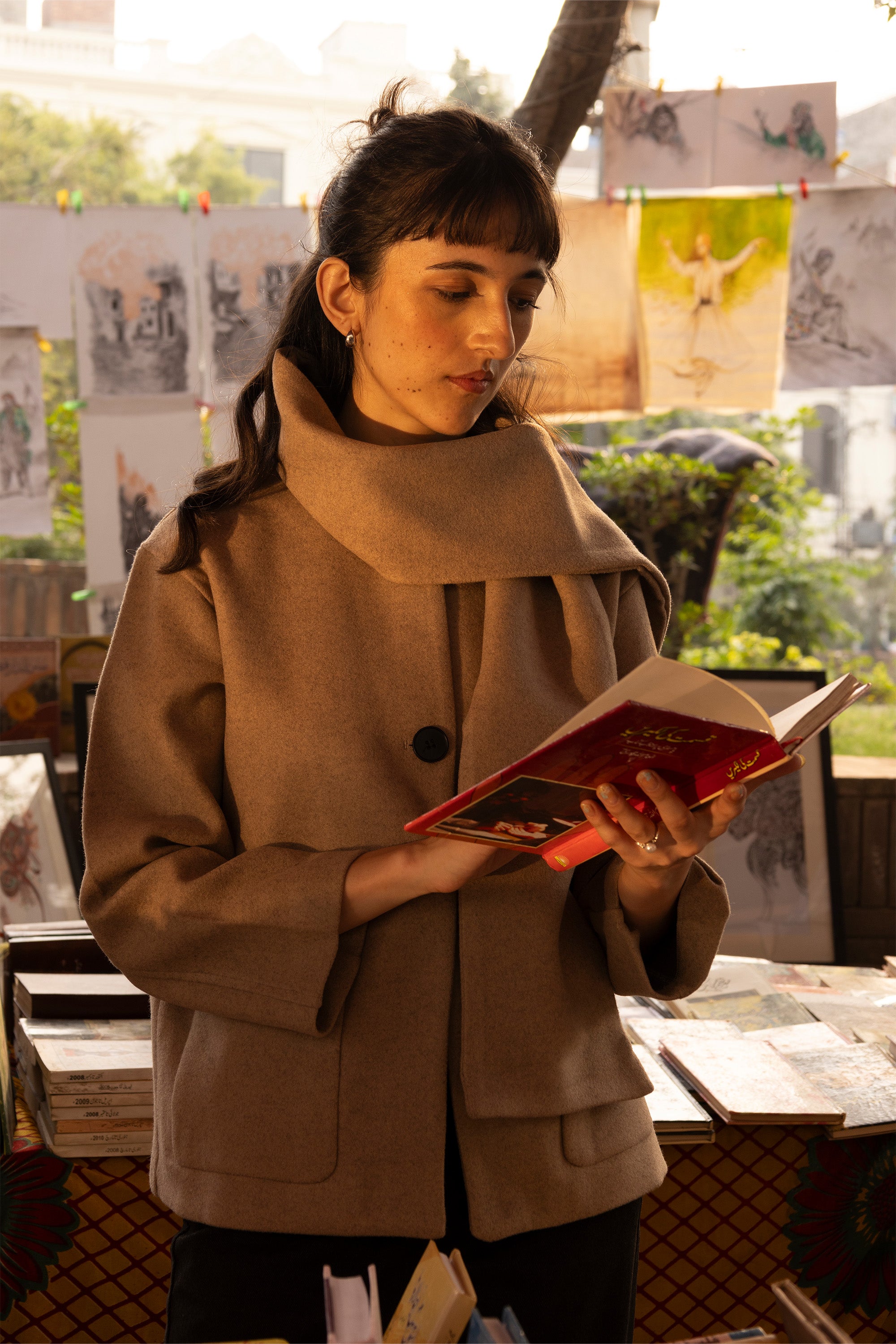 Wool Coat With Scarf