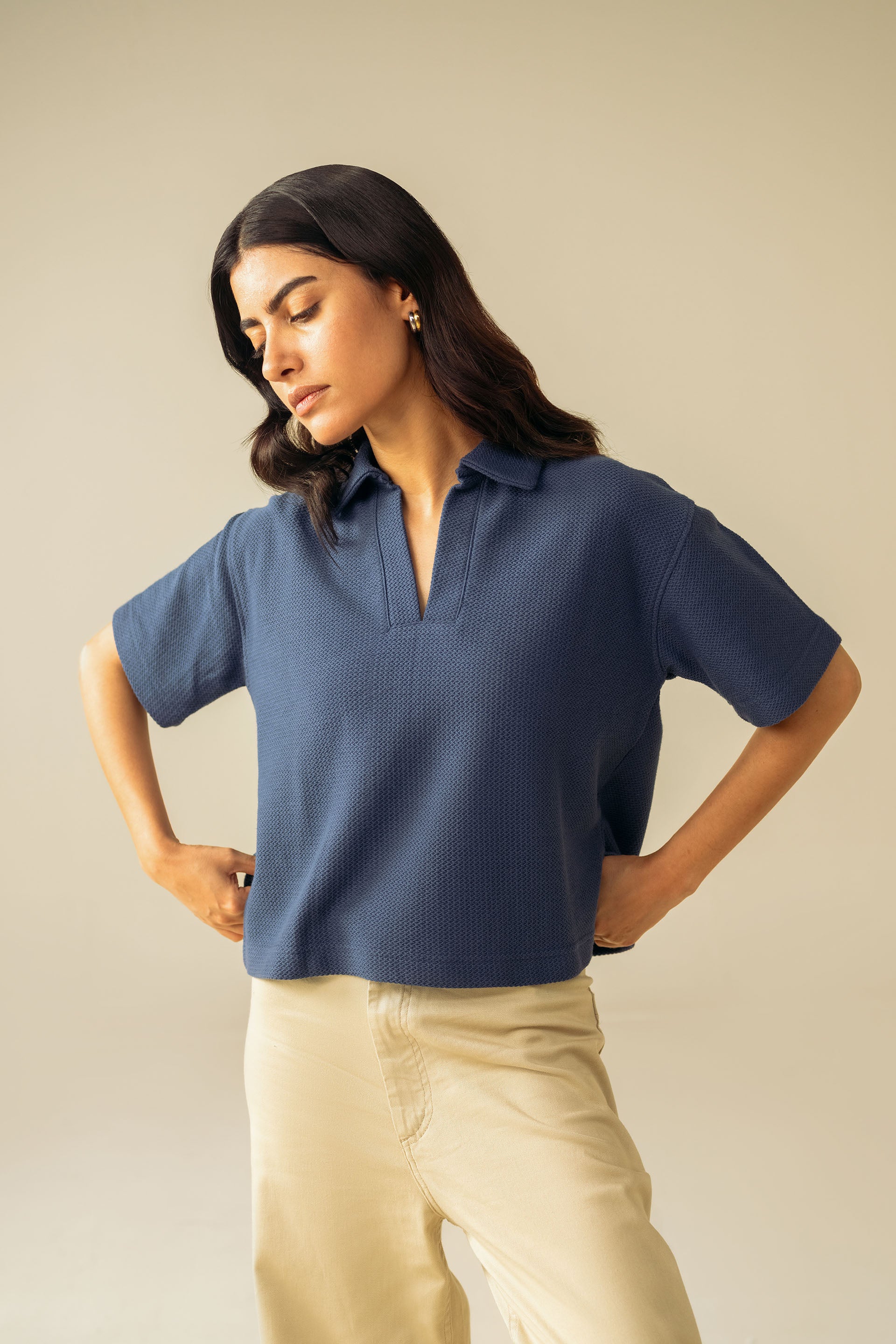 Textured V‐Neck Polo - Miles