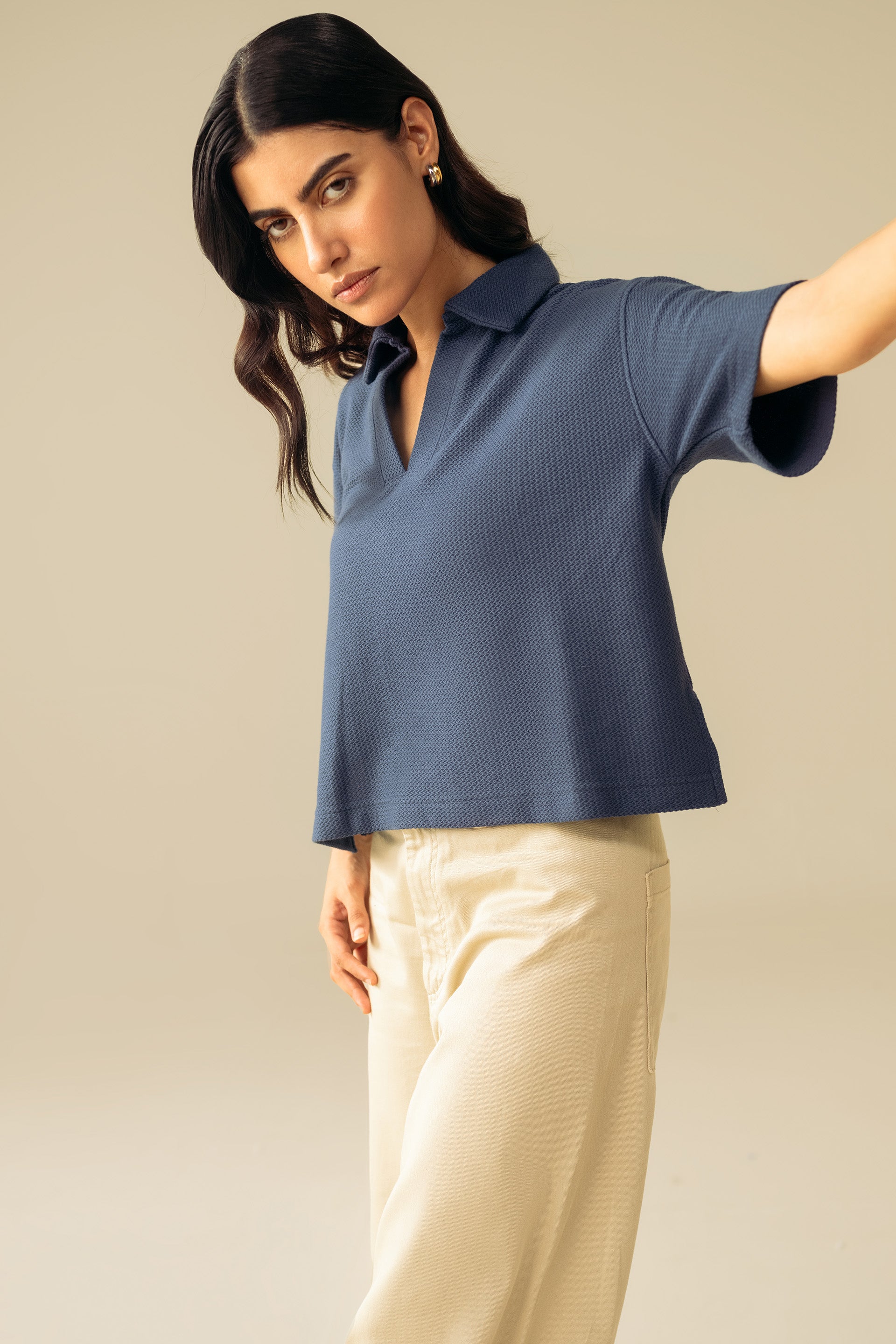 Textured V‐Neck Polo - Miles