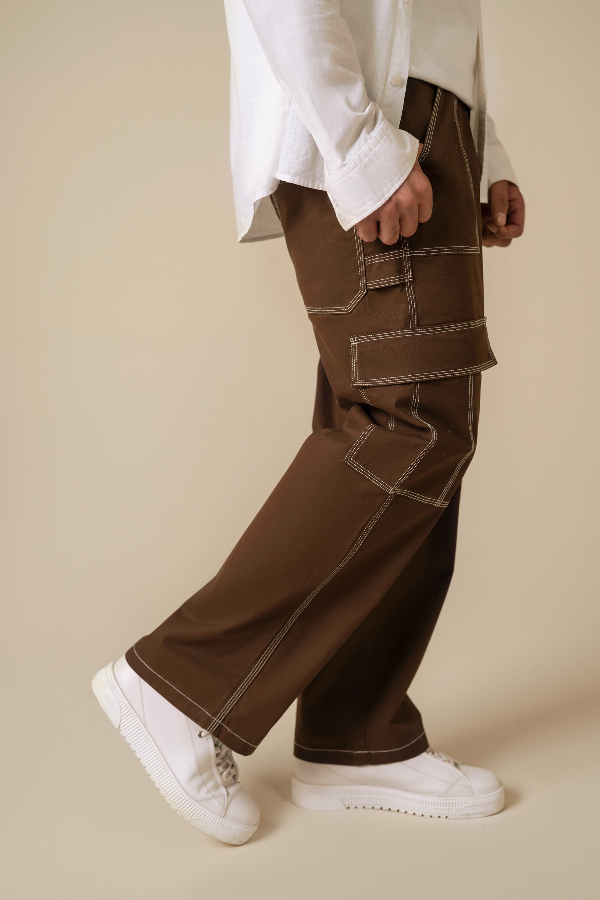 Contrast Stitch Cargo Fit Trousers - Miles