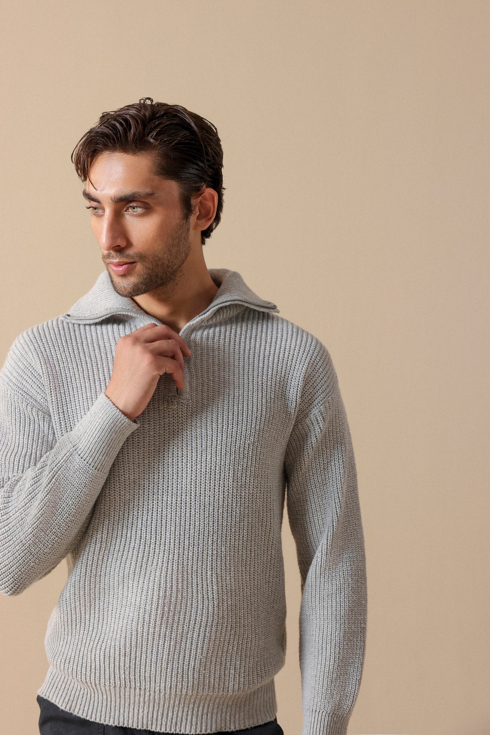 Half-Zip Polo Sweater #Color_Light Grey