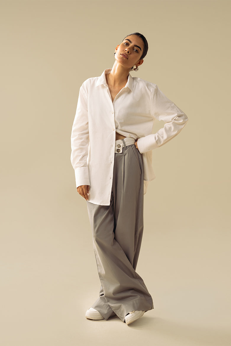 button down shirt female  #Color_White
